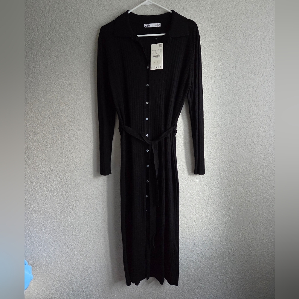 New Zara Midi ribbed black dress